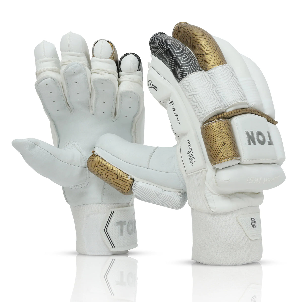 Ton Super Test Cricket Batting Gloves – Adult LH – White/Gold