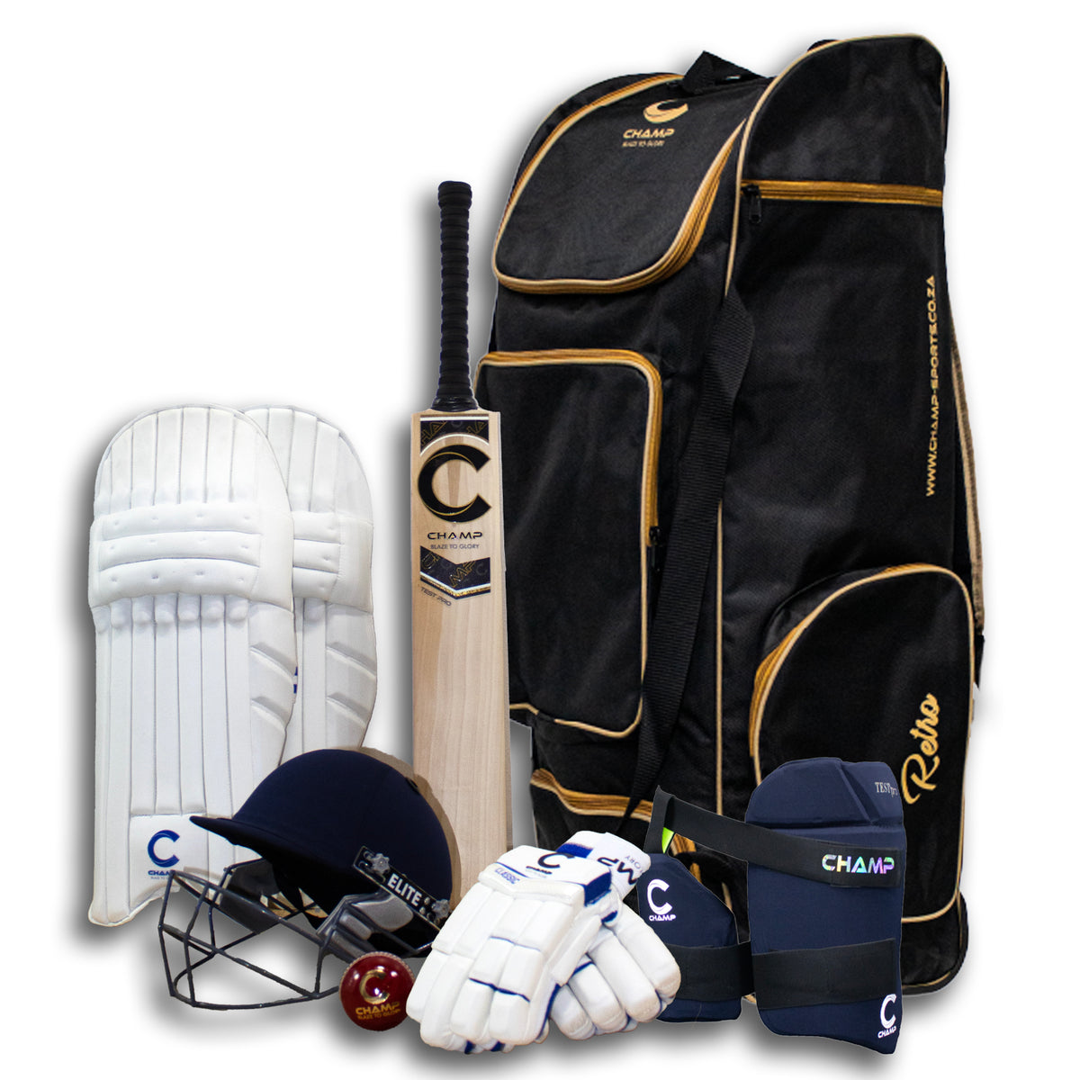 Champ Test Pro 1.0 Full Kit Combo – Black and Gold – Size 5/6/Harrow- RH