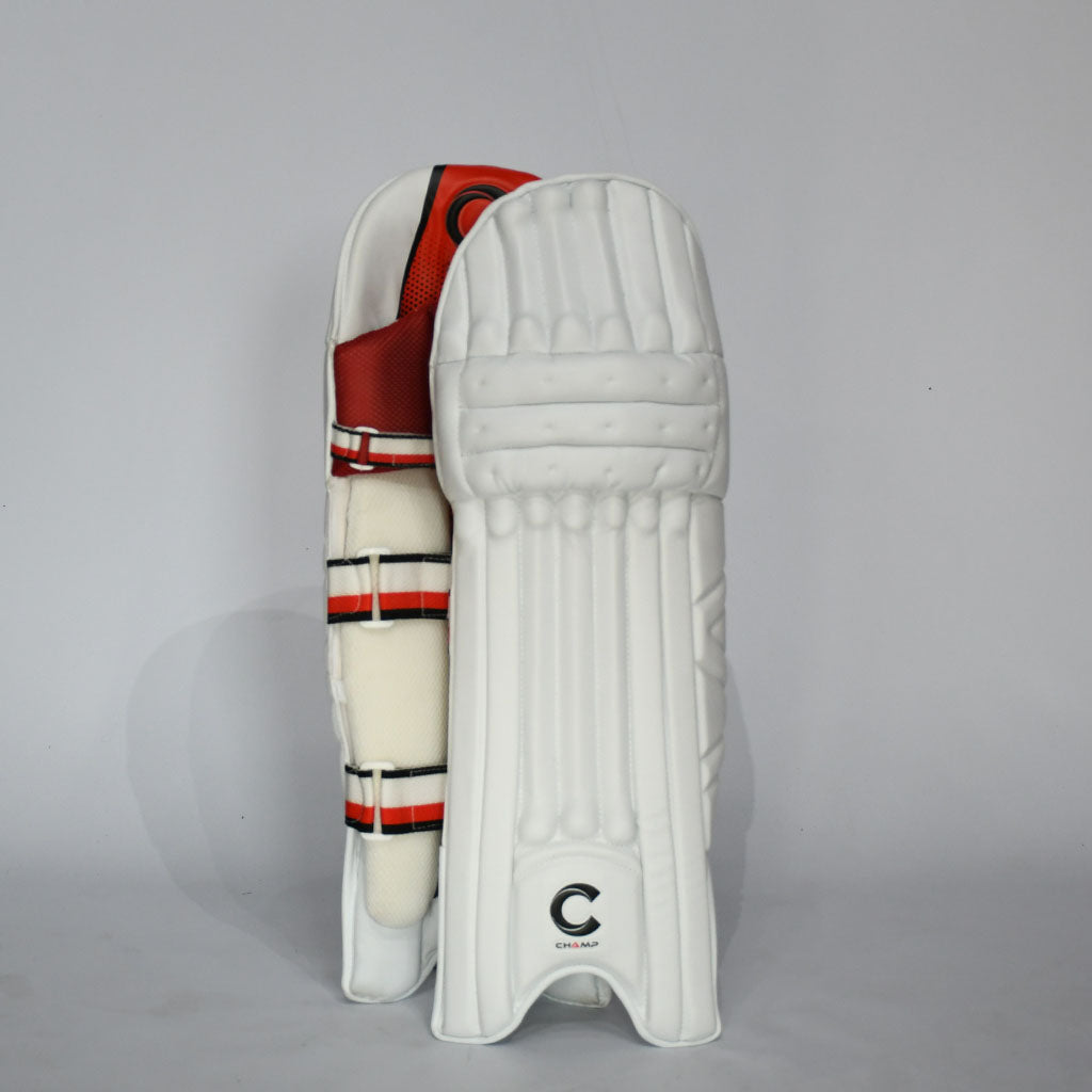Champ Elite Pro – Light Weight – Batting Leg guard – White Red – Academy – Youth – Junior